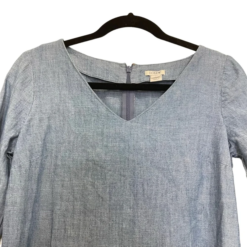 J. Crew‎ Sz 2 Blue Chambray  Denim Dress Bell Sleeve Lightweight Cotton Women's